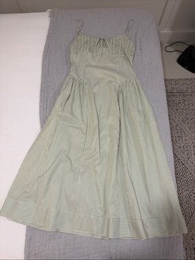 Lush Light Green and White Striped Smocked Midi Dress